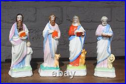 SEt 4 antique Religious evangelist figurine statue porcelain