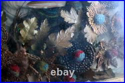 SPECTACULAR ANTIQUE 1890s RELIGIOUS ICON, MADONNA, SHADOW BOX, PEACOCK FEATHERS