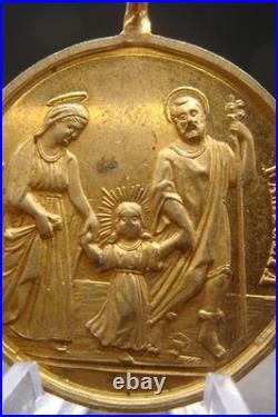 Sacred Heart & Holy Family Medal -Rare Antique Catholic Pendant Protection