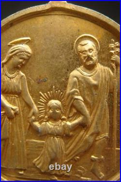Sacred Heart & Holy Family Medal -Rare Antique Catholic Pendant Protection