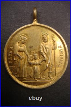 Sacred Heart & Holy Family Medal -Rare Antique Catholic Pendant Protection
