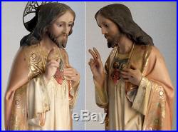 Sacred Heart of Jesus Christ Statue H32.8 Santos Religious Spain Art Antique