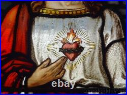Sacred Heart of Jesus Stained Glass Window Antique Religious Relic Christ