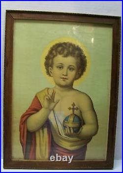 Saviour of the World Jesus with Cross Globe Religious Print by Leiber Antique