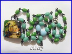 Scarce antique Egyptian turquoise beads religious necklace Mary Jesus 51456 Scarce antique Egyptian turquoise beads religious necklace Mary Jesus 51456