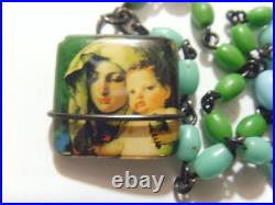 Scarce antique Egyptian turquoise beads religious necklace Mary Jesus 51456 Scarce antique Egyptian turquoise beads religious necklace Mary Jesus 51456