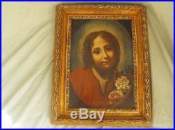 School of Carlo Dolci Antique 17th C Oil on Canvas Portrait Painting of a Saint
