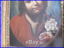 School of Carlo Dolci Antique 17th C Oil on Canvas Portrait Painting of a Saint