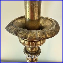 Set 2 Antique Church Altar Tall Brass Candlesticks Cameos Mary Joseph, Jesus 21
