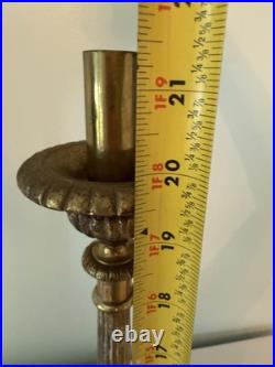 Set 2 Antique Church Altar Tall Brass Candlesticks Cameos Mary Joseph, Jesus 21