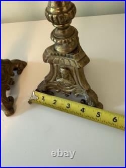 Set 2 Antique Church Altar Tall Brass Candlesticks Cameos Mary Joseph, Jesus 21
