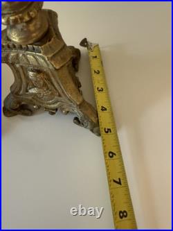 Set 2 Antique Church Altar Tall Brass Candlesticks Cameos Mary Joseph, Jesus 21