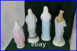 Set 4 antique french porcelain religious figurine madonna