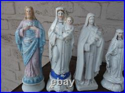 Set 5 antique french vieux paris porcelain figurine statue religious madonna
