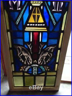 Sg 215 Antique Religious Window With Chalice And Stags