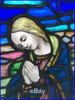 Sg 3192 Painted N fired Antique Stained Glass religious Window Mary 35.75 x 36.5