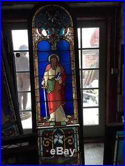 Sg438 Antique Religious Painted In Fired Window Man With A Sword And Book