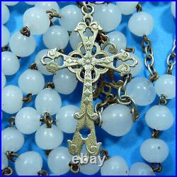 Silver Rosary Beads Glass Spanish Religious Crucifix Cross Vintage Charm Antique