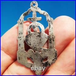 Silver Sacred Heart Of Jesus Religious Medal Antique Spanish Pendant