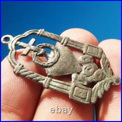 Silver Sacred Heart Of Jesus Religious Medal Antique Spanish Pendant