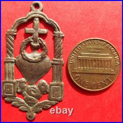 Silver Sacred Heart Of Jesus Religious Medal Antique Spanish Pendant