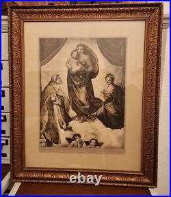 Sistine Madonna Raphael Vintage Antique Religious Art Print Gold Ornate Frame