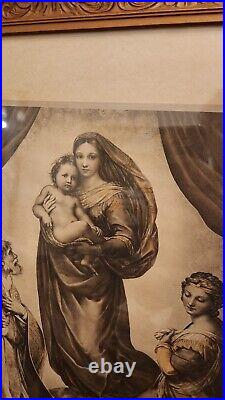 Sistine Madonna Raphael Vintage Antique Religious Art Print Gold Ornate Frame