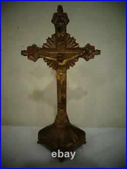 Skull & Crossbones Crucifix Antique Altar Standing Catholic Religious Relic