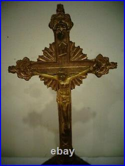 Skull & Crossbones Crucifix Antique Altar Standing Catholic Religious Relic