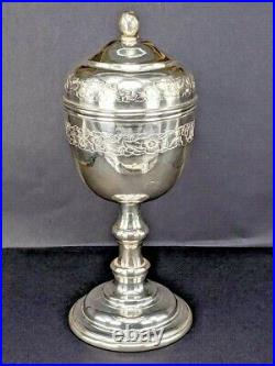 Solid Silver chalice cup with cover possibly religious 6 inches high
