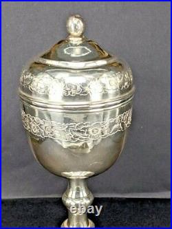 Solid Silver chalice cup with cover possibly religious 6 inches high