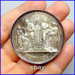 Souvenir Communion and Confirmation 1885. Antique Religious Silver French Medal