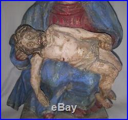 Spanish carved wood vintage pre Victorian antique polychrome religious Pieta
