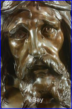 Spectacular Christ Ecce Homo Cross thorns Antique Religious Bronze Passionist 1