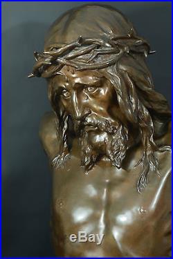 Spectacular Christ Ecce Homo Cross thorns Antique Religious Bronze Passionist 1