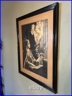 St. Cecilia Antique Lithograph Black Lacquer Frame 30 x 23.5