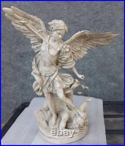 St. Michael the Archangel Religious Angel Statue White Polyresin, Antique Stone