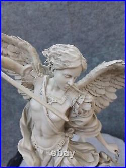 St. Michael the Archangel Religious Angel Statue White Polyresin, Antique Stone