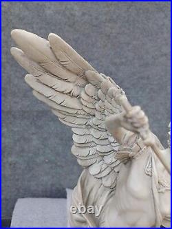 St. Michael the Archangel Religious Angel Statue White Polyresin, Antique Stone