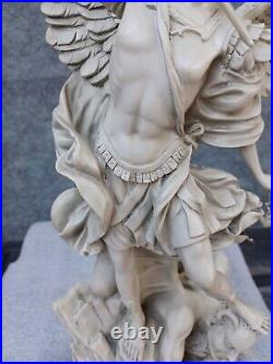 St. Michael the Archangel Religious Angel Statue White Polyresin, Antique Stone