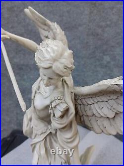 St. Michael the Archangel Religious Angel Statue White Polyresin, Antique Stone