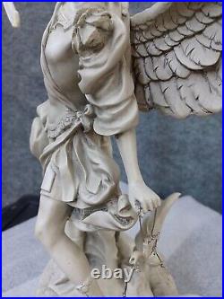 St. Michael the Archangel Religious Angel Statue White Polyresin, Antique Stone