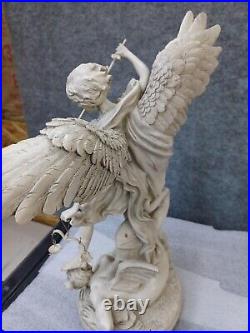 St. Michael the Archangel Religious Angel Statue White Polyresin, Antique Stone