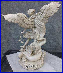 St. Michael the Archangel Religious Angel Statue White Polyresin, Antique Stone