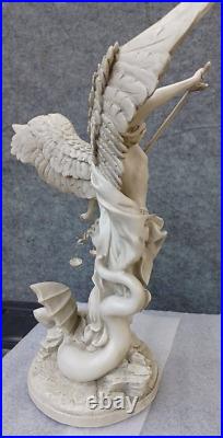 St. Michael the Archangel Religious Angel Statue White Polyresin, Antique Stone