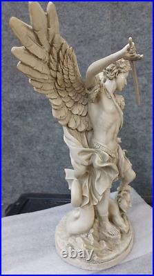 St. Michael the Archangel Religious Angel Statue White Polyresin, Antique Stone