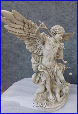 St. Michael the Archangel Religious Angel Statue White Polyresin, Antique Stone