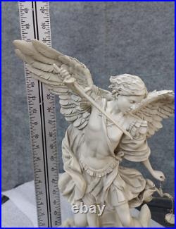 St. Michael the Archangel Religious Angel Statue White Polyresin, Antique Stone