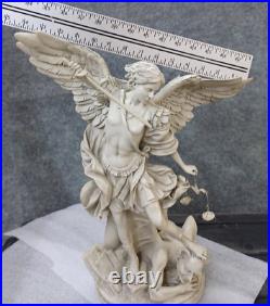 St. Michael the Archangel Religious Angel Statue White Polyresin, Antique Stone