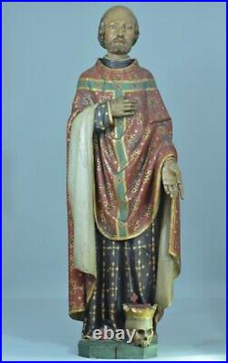 Statue Religious Antique Saint François Borgia Vanité Memento Mori 17 Th Rare